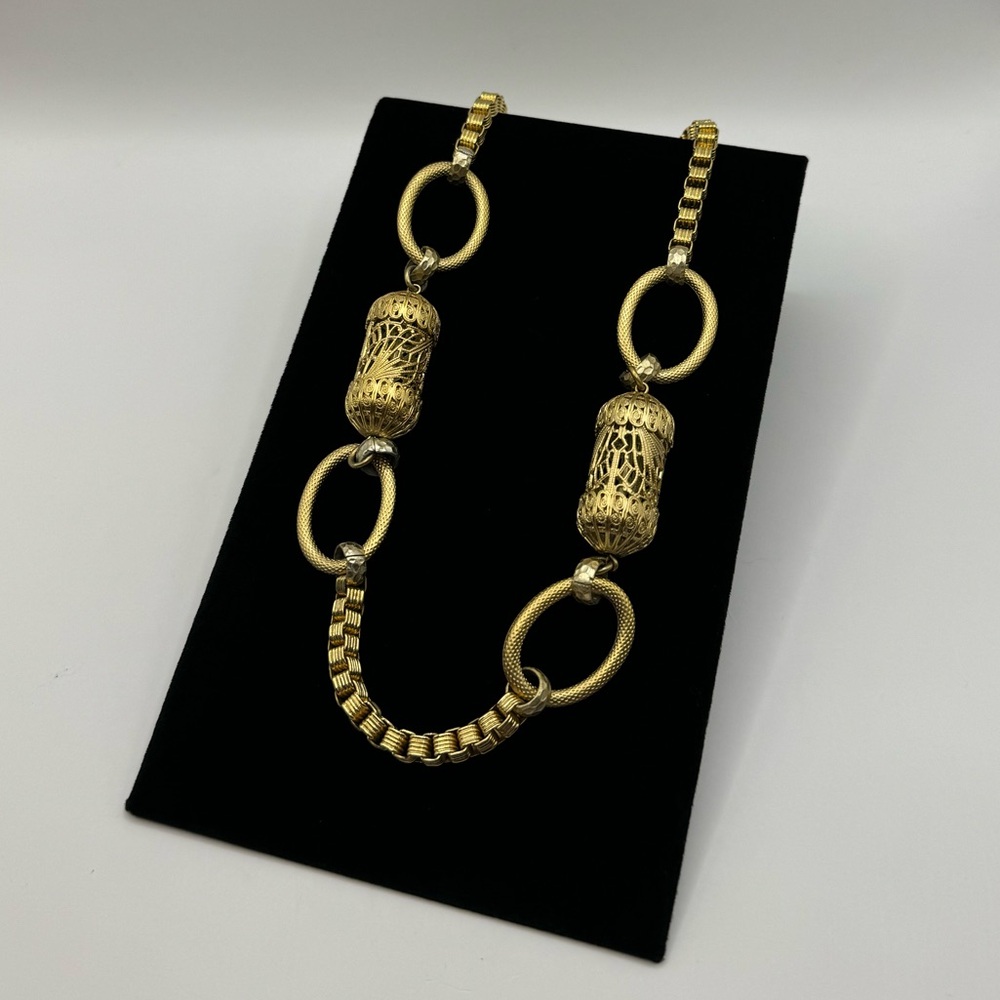 YSL Vintage Long Box Chain Filigree Barrel Necklace - Picture 3 of 13